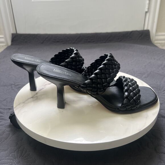 Michael Kors Amelia Mule Black Leather Sandal Heel SZ 9M Summer Resort Chic Cute - Picture 6 of 13